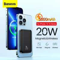 Baseus 5000mAh 20W Magnetic Power Bank Wireless Powerbank For iPhone 14 15 Pro Fast Charge Mini Portable External Spare Battery
