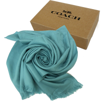 COACH 經典C LOGO羊毛流蘇絲巾圍巾禮盒(淺藍)