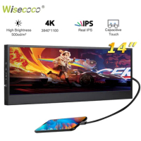 Wisecoco 14" 4K UHD 3840x1100 Portable Monitor IPS LCD Touch Screen Bar Monitor Secondary Screen for PC Computer Case GPU Aida64