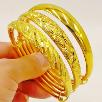 越南沙金手鐲女士久不掉色24k金鍍金首飾正品純金色仿真黃金鐲子