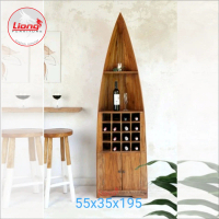Rak hias perahu rak botol wine rak sudut unik kayu jati