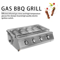 Commercial Gas BBQ Grill Barbecue Grill Machine Roaster Meat Stove 4 Burner Meat Cooking Grill