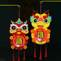New Year Lantern Tassel Lanyard Dragon Dance Lion Bunny Tiger LED Lamp Ornament Chinese Style Children Handmade Lantern Gift
