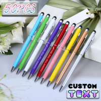 50pcs 10 Colors Mini Metal 2-in-1 Stylus Universal Ballpoint Pen Text Engraving Custom Logo/Text Office School Advertising Pen