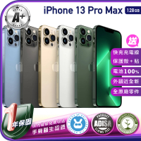 【Apple】A+級福利品 iPhone 13 Pro Max 128G 6.7吋（贈充電線+螢幕玻璃貼+氣墊空壓殼）(原廠電池100%)