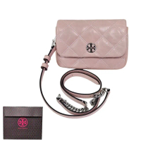 【TORY BURCH】TB WILLA 菱格小香風亮面皮革 側背包 腰包(芭比粉/贈原廠防塵袋紙袋/母親節送禮)