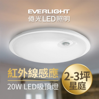 【Everlight 億光】星庭 20W 紅外線 感應吸頂燈 LED 白光/黃光 全電壓