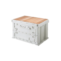 【SHIMOYAMA 霜山】工業風耐重摺疊置物收納箱-75L-附木製蛋捲桌板(露營桌板 蛋捲摺疊桌板 木蓋桌板收納箱)