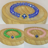 Gelang kristal ceko liontin clover navy/ gelang clover terbaru/ gelang wanita