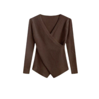 Jiso knit V-neck korean style wrap top - Atasan rajut wanita lengan panjang - PM005