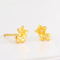 New Pure 24K Yellow Gold Woman Earrings Beauty Flower Stud Earrings 0.7-0.8g 6.5x4.5mm