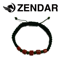 【ZENDAR】頂級天然紅珊瑚鼓形編織手鍊 79087-G(綠色編織手鍊)
