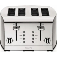 Breakfast Set Stainless Steel Toaster 4 Slice 1500 Watts 6 Brown Settings, Defrost, Reheat, High Lift Lever Silver