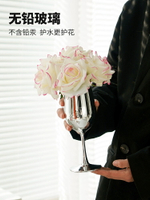 【可開發票】 宅配到府 花瓶 玻璃花瓶高級感輕奢仿真花客廳裝擺件高腳杯玻璃花瓶插花花藝餐桌花假花花~優樂悅