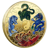 1Set Ancient Mythical Creatures Lucky Coin Lottery Ticket Scratcher Tool Lucky Charms Challenge Coin Gold