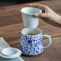 景德鎮青花瓷陶瓷茶杯帶蓋辦公杯老板個人杯男女士中式古典水杯子