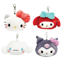 小禮堂 Sanrio 三麗鷗 軟Q絨毛伸縮票卡包 (大臉款) Kitty 美樂蒂 酷洛米 大耳狗