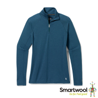 官方直營 Smartwool 女All-season 美麗諾羊毛內著半開襟長袖 暮光藍 美麗諾羊毛衣 保暖衣 排汗衣 底層衣