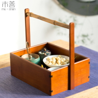 竹制提盒 復古中式茶柜 收納可拎食盒單層無蓋送禮酒店野餐竹籃子