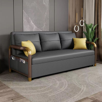 沙發床  實木多功能兩用輕奢客廳小戶型書房新中式高端折疊伸縮床