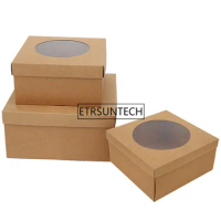 50pcs/lot Large kraft paper box With Round Window sock underwear packing box tea paper gift box wholesale