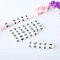 15/36/100/200/500/1000pcs Letter Silicone Beads 12mm Baby Teether Beads Chewing Alphabet Bead For Personalized Name DIY Teething