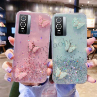 Phone case VIVO Y76 5G butterfly Soft Transparent Bling Glitter VIVO Y76 5G cover