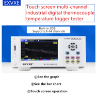 EX4000 color touch screen multi-channel industrial digital thermocouple temperature logger tester 8-64 way temperature logger