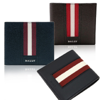 [時時樂限定] BALLY 品牌LOGO 經典條紋皮革短夾(3款/任選)