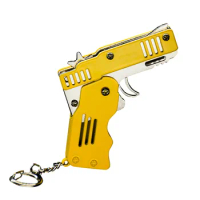 Full Metal Mini Folding Rubber Band Toy Outdoor Sports Keychain Toy Hand Guns Shooting Toy Gifts Boys Outdoor Sports Kids Gift