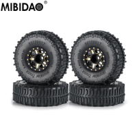 MIBIDAO 4Pcs Rubber Tires Metal Beadlock Wheel Hub Rims with Brass Weight For 1/18 TRX-4M Bronco Defender RC Crawler Car Parts