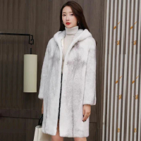 Women's mink fur coat Long fur coat new winter style with hooded velvet for warmth