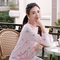 華歌爾睡衣-家居系列 M-L純棉針織條紋印花洋裝(蝴蝶粉) LWY48033PV