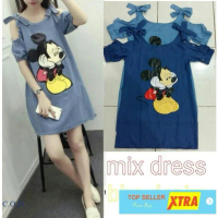 Baju Mix Dress RO Dress Wanita superdenim biru dan biru muda Kekinian@@ Casual Fit Mini Slim