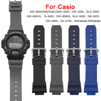 Silicone Watchband 16mm for Casio DW-5600 DW-6900 9052series GA-2100 GW-M5610 G-5600 Soft Rubber Watch Strap Accessories