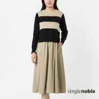 獨身貴族 日系簡約異素材色塊拼接長袖洋裝(1色)