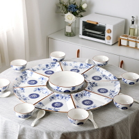 網紅拼盤餐具組合陶瓷盤子菜盤圓桌團圓餐具扇形創意碗碟套裝家用