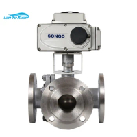 DN80 3 inch 3 Way water valve L Port DC 12V 24V Flange Type Electric Actuator CF8M Stainless Steel Motorized Ball Valve