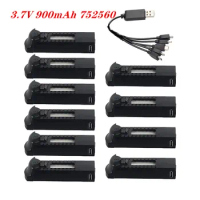 10pcs 3.7V 900mAh Lipo Battery Rechargeable Battery 752560 With USB Change for DM107S SG700 S169 RC Quadcopter Drone Spare Parts