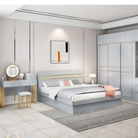 Nordic Minimalist Bed Set Headboard Wood Frame Reclining Bed Set Queen Size Camas Moderrnas Inteligentes Bedroom Furniture