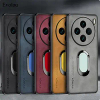 X 100 Pro Sheepskin Leather Magnetic Ring Stand Holder Case For VIVO X100 Pro X90 Pro Plus Lens Protection Shockproof Back Cover