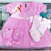 Dress bayi tutu + bando + sepatu + hanger / dress pink bayi perempuan/baby set /gift set/ kado bayi 