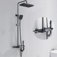 Shower System Set Piano key Ambient Light Full Copper Thermostat Digital Display Gunmetal Gray Modern s faucet