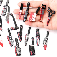 10pcs Double Sided Acrylic funny Bloody Knife Halloween Charms Cool Dagger Pendant For Earring Bracelet Necklace Jewelry W254