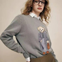 2024 New Spring Cashmere Women's Pullover Ralph Bear Sweater Stylish Casual Loose Fit O-Neck Knit La