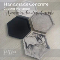 Coaster Hexagon Concrete Handmade - Tatakan gelas Semen Heksagon 10 cm hitam souvenir