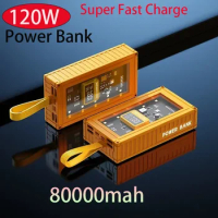 120W 80000mAh ultra-large capacity transparent mecha digital display fast charging power bank for Huawei iPhone14 Xiaomi