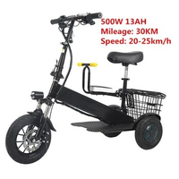 Adult Portable Mini Folding electric tricycle,parent-child scooter,3 Wheel waterproof Electric Scooter with basket13AH 500W 30KM