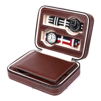 Portable Leather 4 Slot Watch Storage Box Display Case Luxury Watch Organizer Holder Zipper Boxes