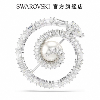 SWAROVSKI 施華洛世奇 Snake 胸針 水晶珍珠 混合式切割 蛇年 白色 鍍白金色